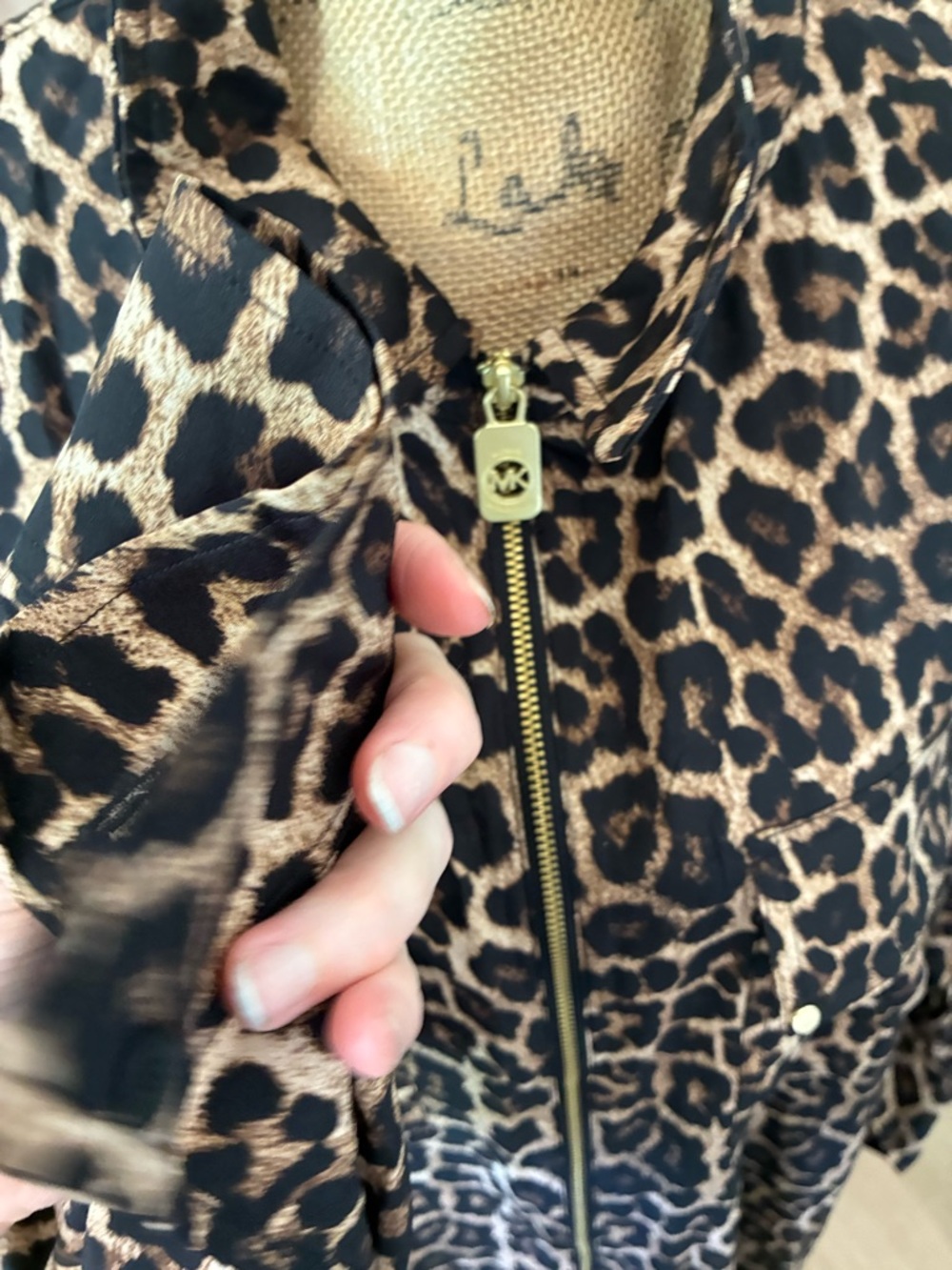Michael Kors Leopard Animal Print Zipper blouse top jacket Plus Size 3X New - Picture 9 of 16